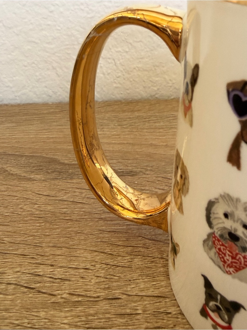 Paper Crane Dog Pattern Ceramic Mug with Gold Handle - Picture 3 of 5